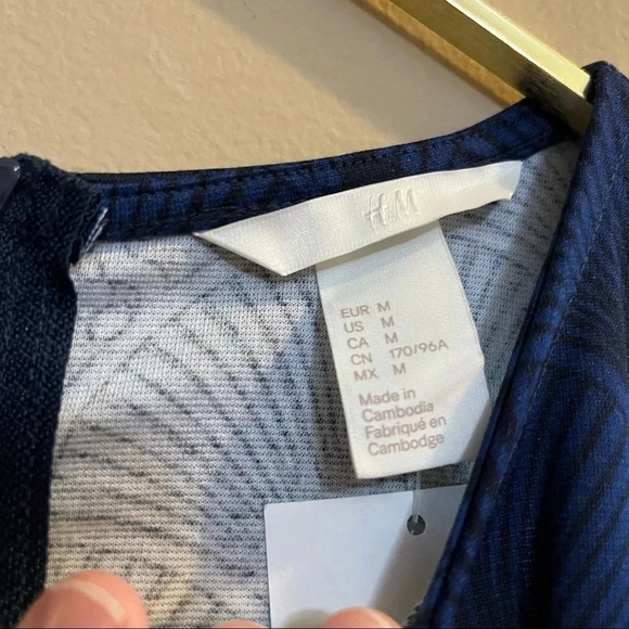 H&M NWT Fan Blue Black Sleeveless Midi Dress Sheath Bodycon Zipper - Picture 6 of 13